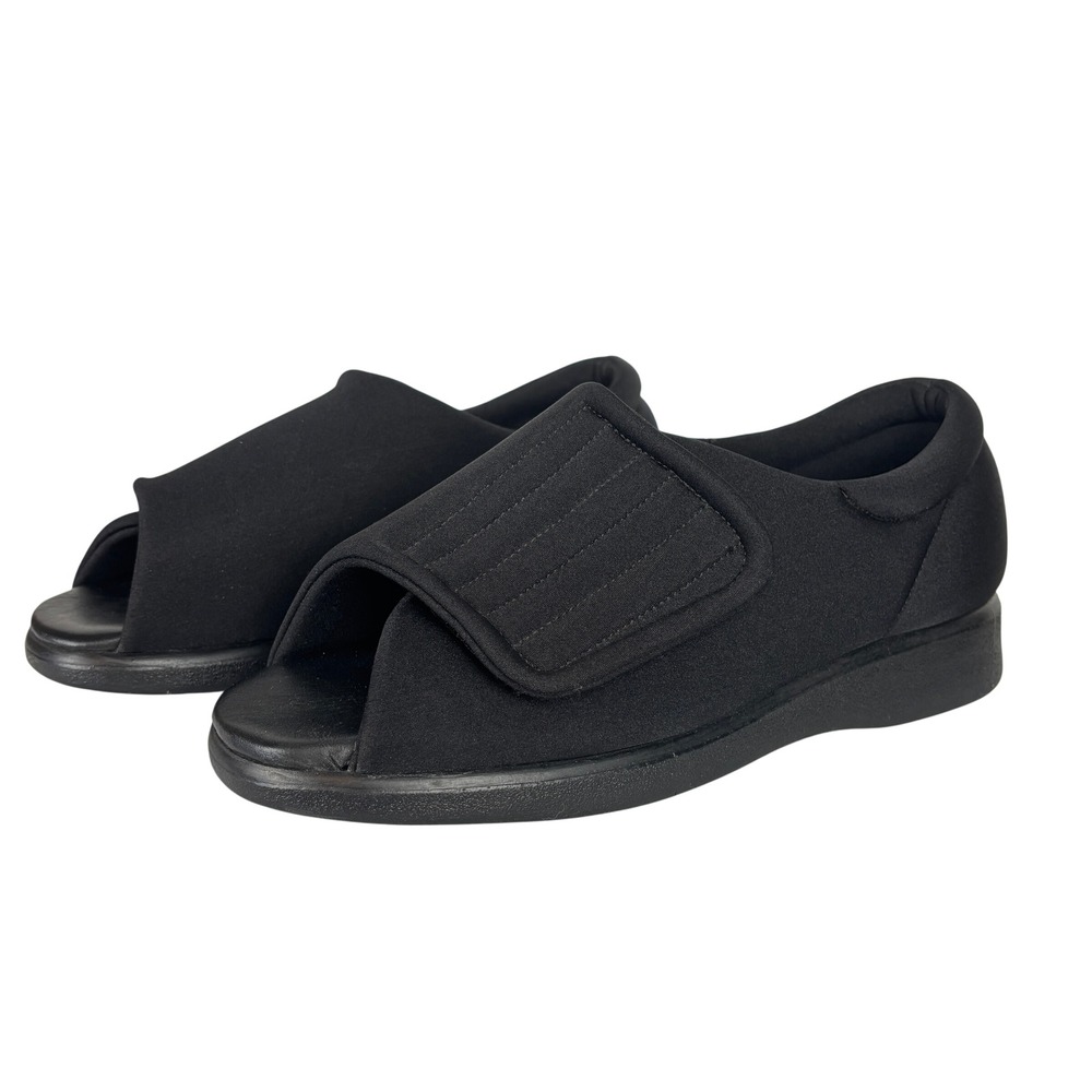 Comfortrite by Sequoia Slippers Women 10 Black Orthopedic Open Toe Adjustable